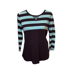 Karen‎ Scott Long Sleeve Top with Blue Stripes size medium cotton blend